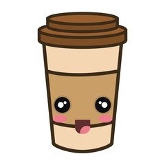 coffee portable cup. kawaii cartoon with happy expression face. vector illustration