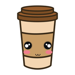 coffee portable cup. kawaii cartoon with happy expression face. vector illustration
