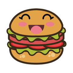 burger fast food. kawaii cartoon with happy expression face. vector illustration