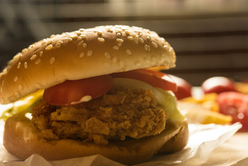 Closeup of home made burgers on wooden background
