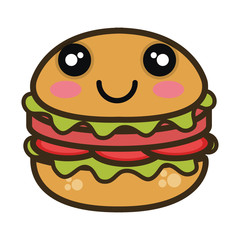 burger fast food. kawaii cartoon with happy expression face. vector illustration