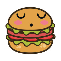 burger fast food. kawaii cartoon with lazy expression face. vector illustration