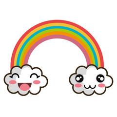 rainbow clouds. kawaii cartoon with happy expression face. vector illustration