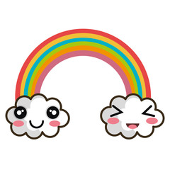 rainbow clouds. kawaii cartoon with happy expression face. vector illustration