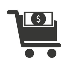 cart shopping with commercial icon isolated vector illustration design