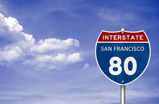 Interstate between San Francisco and Fort Lee road sign as 3D Il
