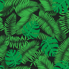 Naklejka na ściany i meble Seamless pattern with hand-drawn tropical leaves