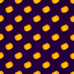 Isolated Vector Yellow Orange Festive Halloween Pumpkin on Purple Background, Holiday Seamless Halloween Pattern