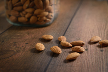 Almonds on wood table