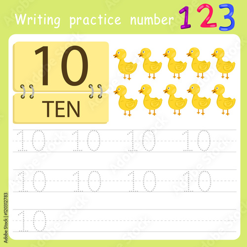 "worksheet Writing practice number ten" Stockfotos und lizenzfreie