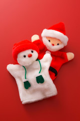  サンタと雪だるまの手人形 