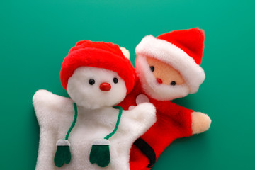  サンタと雪だるまの手人形 