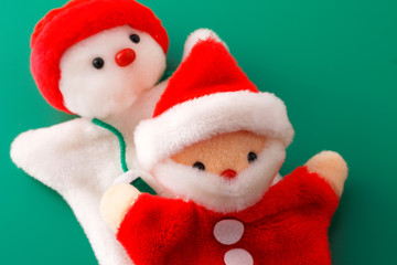  サンタと雪だるまの手人形 