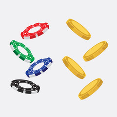 Falling coins and pocker chips