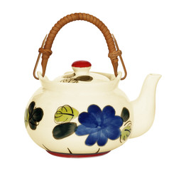 old ceramic teapot on white background