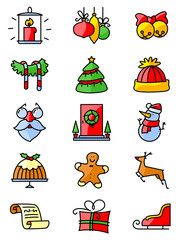 Set with thin simply Christmas icons set.