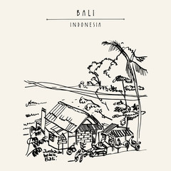 Street in Jimbaran, Bali, Indonesia, Asia. Beach view. Hand drawing. Travel sketchy postcard, poster or book illustration