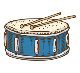 Blue Drum with Drumsticks