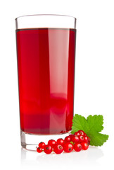 Juice of red currant with fresh berry and green leaf