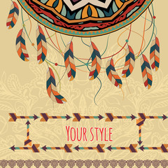 Greeting card. detailed doodles. Boho style. traditional, ethnic pattern