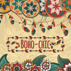 Greeting card. detailed doodles. Boho style. traditional, ethnic pattern