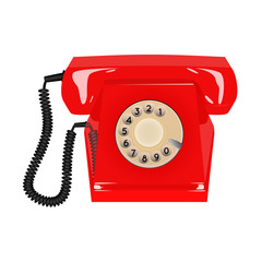 vector illustration old rotary red retro phone on a white background