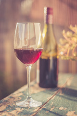 Weingenuss auf Terrasse, Herbstlicht