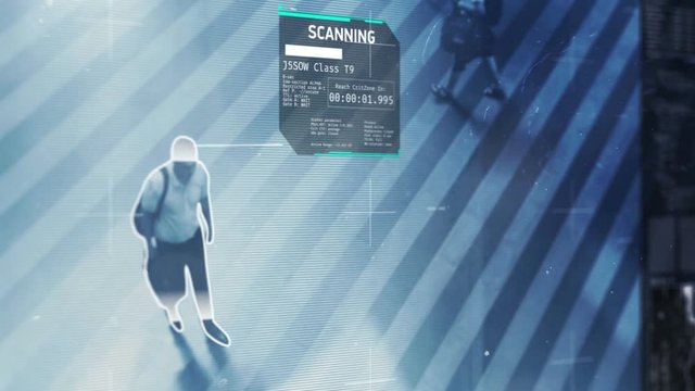 Terrorism alert, security software scanning people for threats, surveillance. Futuristic security scanner