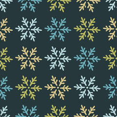 Decorative Christmas seamless background with snowflakes. Print. Repeating background. Cloth design, wallpaper.