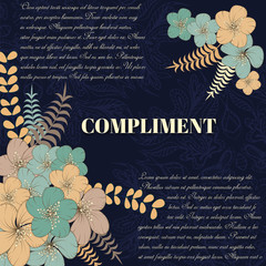 congratulation  card. on decorated flowers and leaves  background.  template , gift certificate, party invitation, compliment