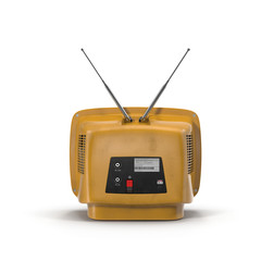 Old yellow TV on white 3D Illustration - 120321507