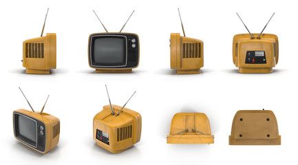 Old yellow TV on white 3D Illustration - 120321537