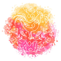 Hand drawn rooster. 2017 Chinese New Year of the Cock.
