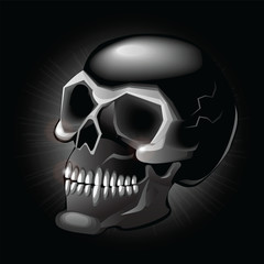 Black human skull illuminated on a black background. Halloween ,stickers, t-shirts ,icons, etc