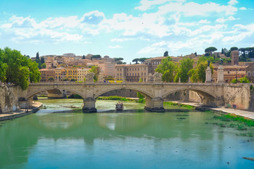 Roma, Italy - August, 7, 2016: Bridge Ponte, Sant'Angelo from Tiber in Roma, Italy