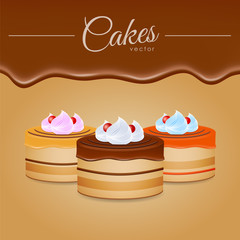 Vector illustration: cakes with chocolate background
