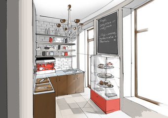Interior of cafe kitchen