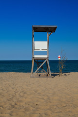 Watchtower on the empty beach, Cape Cod, Massachusetts,