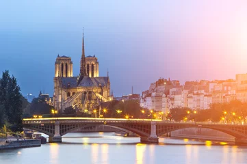 Poster church Notre Dame de paris at night, Paris, France © Production Perig