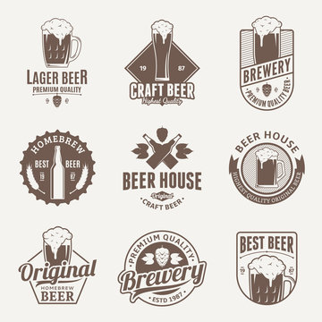 Vector brown beer logo, icons and design elements