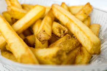 Golden French fries potatoes ready to be eaten
