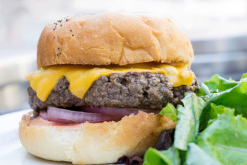 Cheese burger - American cheese burger with Golden French fries