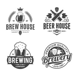 Vector black and white vintage beer logo and icons
