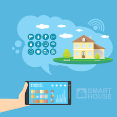 Smart house control vector concept illustration.