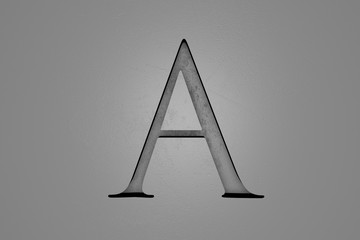 Engraved letter A on stone background, 3d illustration