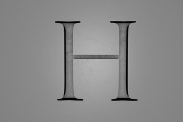 Engraved letter H on stone background, 3d illustration