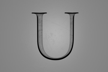 Engraved letter U on stone background, 3d illustration