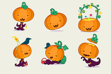 Fototapeta premium Set of pumpkin character, Vector illustration.