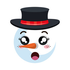 snowman cartoon with surprised expression face and black hat. vector illustration