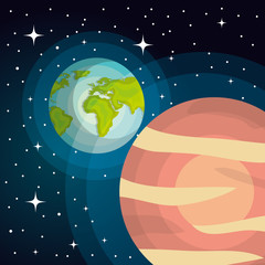 planet earth on universe space system solar. galaxy background . vector illustration